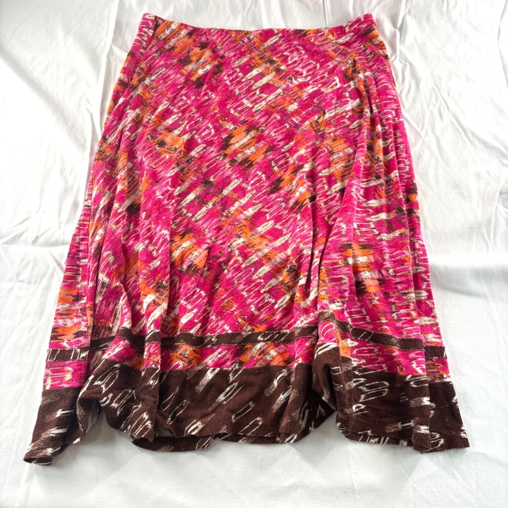 Nic + Zoe Womens Pink Orange Abstract Ikat Print Linen Blend Midi Skirt Size M